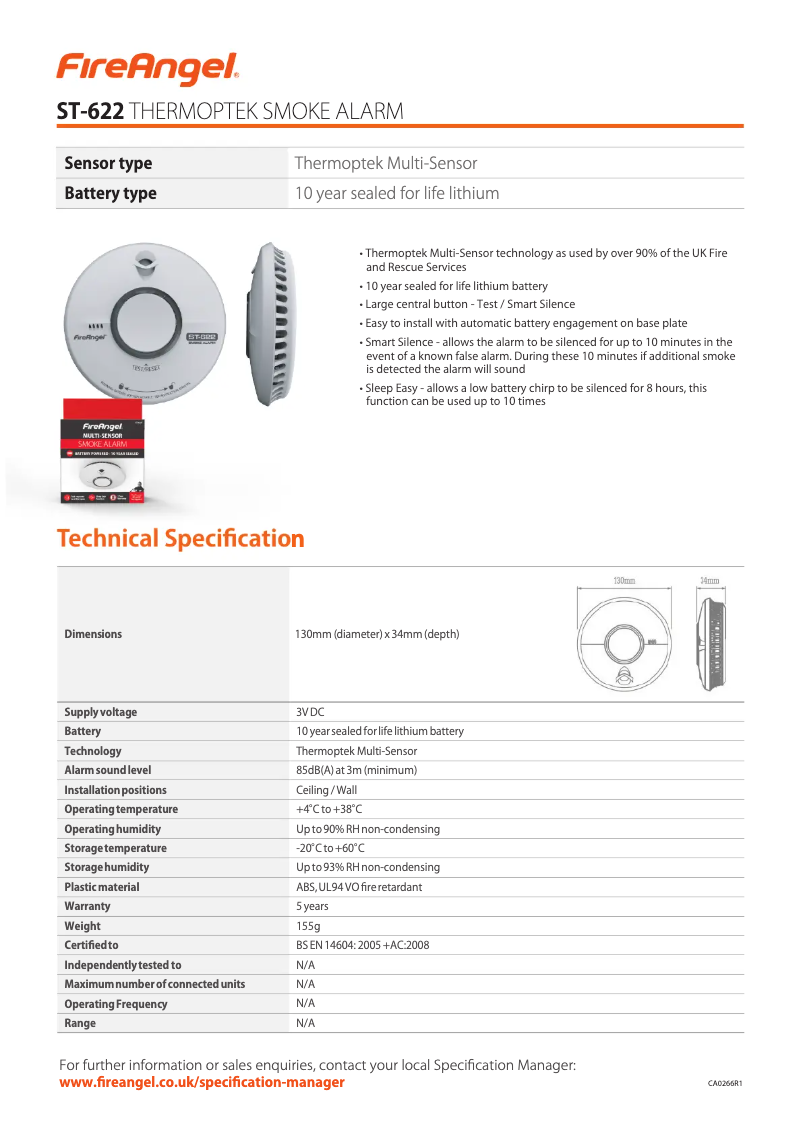 Página 1 del manual Ficha técnica FireAngel ST-622