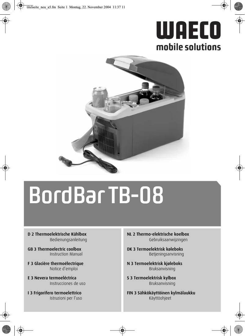 Imagen de la primera página del manual del dispositivo BordBar TB 08