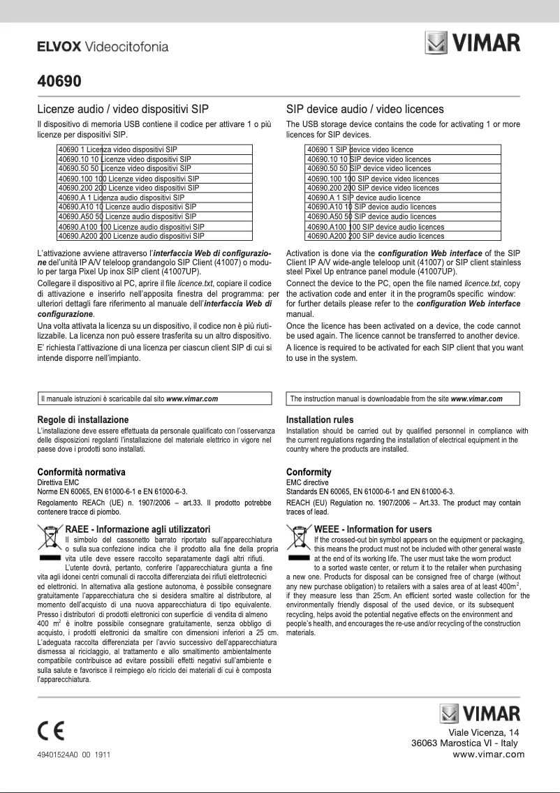 Imagen de la primera página del manual del dispositivo ELVOX 40690.A