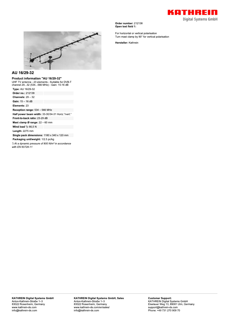 Página 1 del manual Manual de usuario Kathrein AU 16/29-32