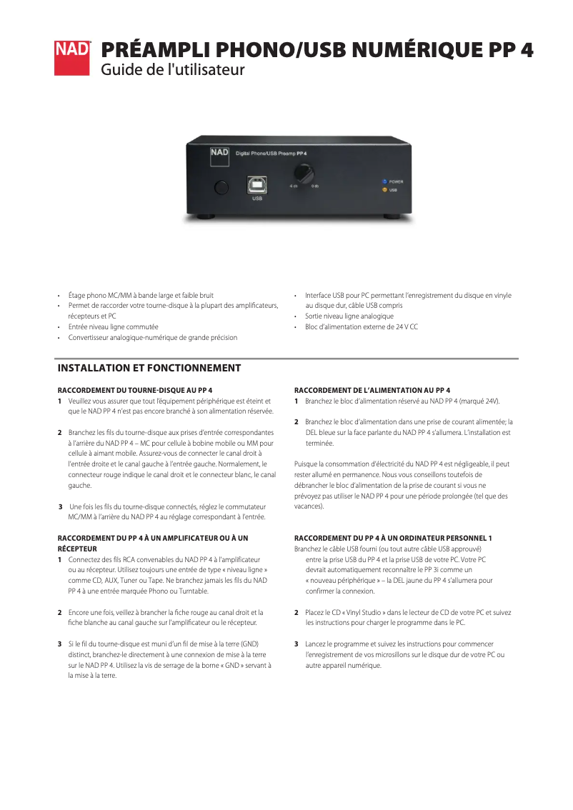 Página 1 del manual Manual de instrucciones NAD PP 4