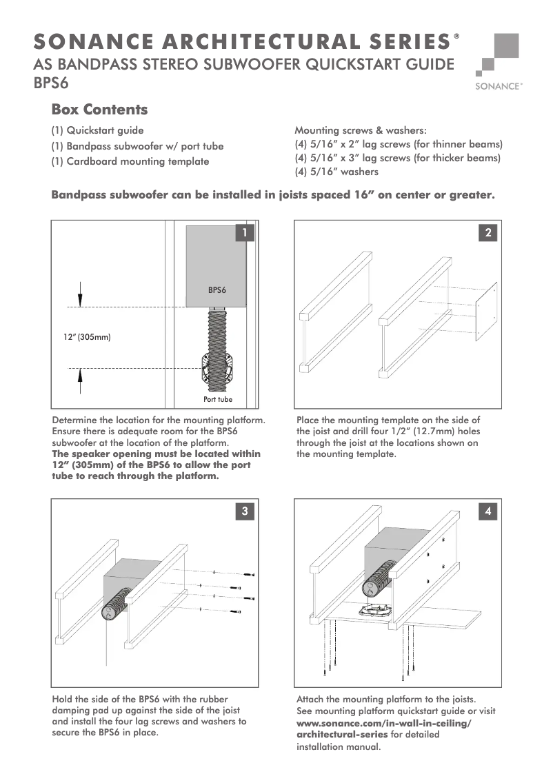 Página nº 1 - Guía de inicio rápido Sonance Bandpass BPS6 TL