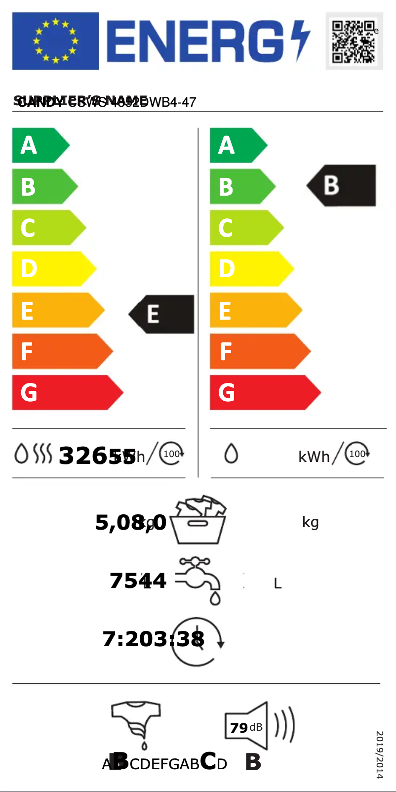 Página 1 del manual Etiqueta energética Candy CSWS 4852DWB4-47