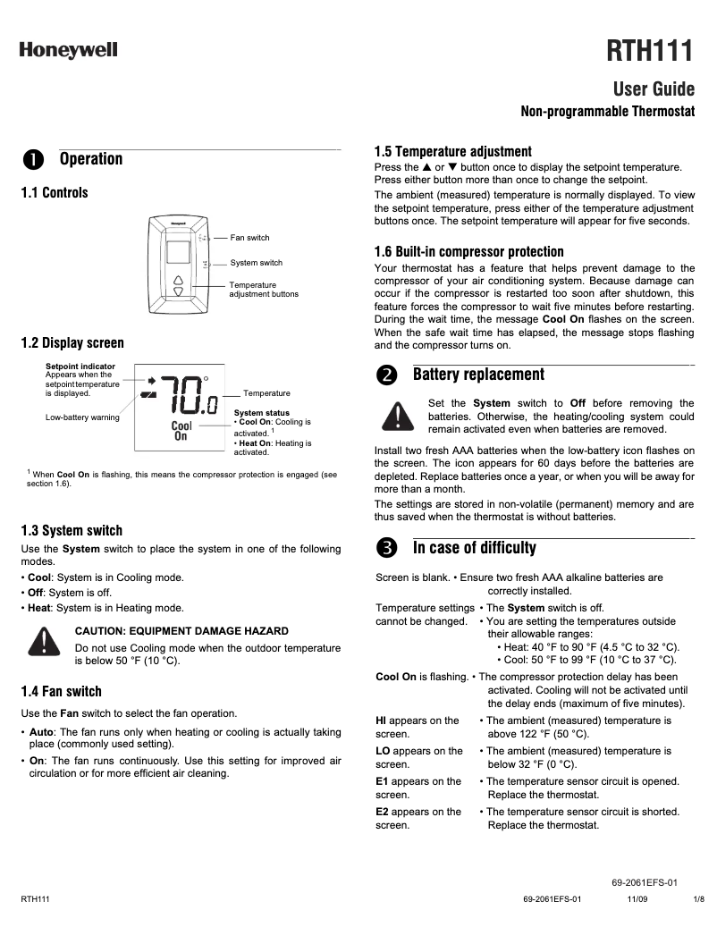 Imagen de la primera página del manual del dispositivo RTH111