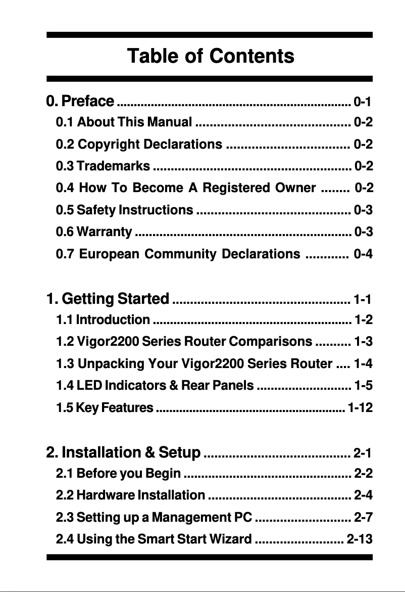 Imagen de la primera página del manual del dispositivo Vigor 2200E
