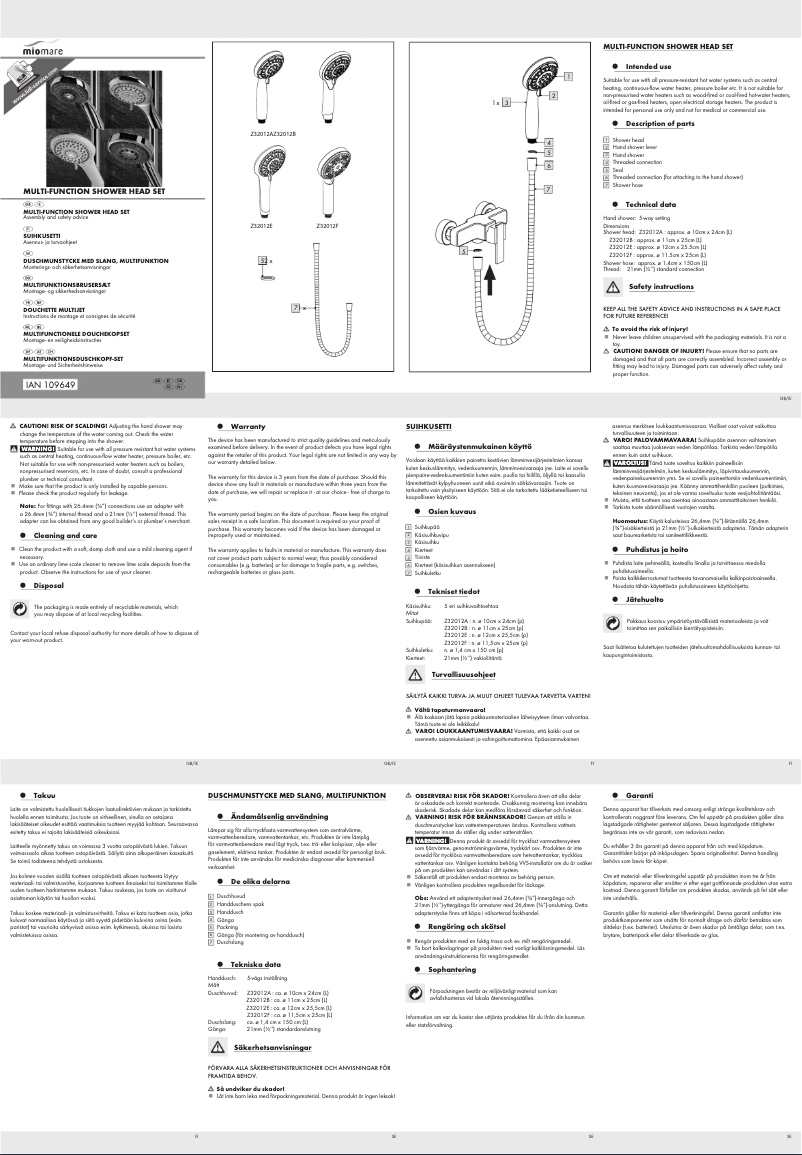 Imagen de la primera página del manual del dispositivo IAN 109649