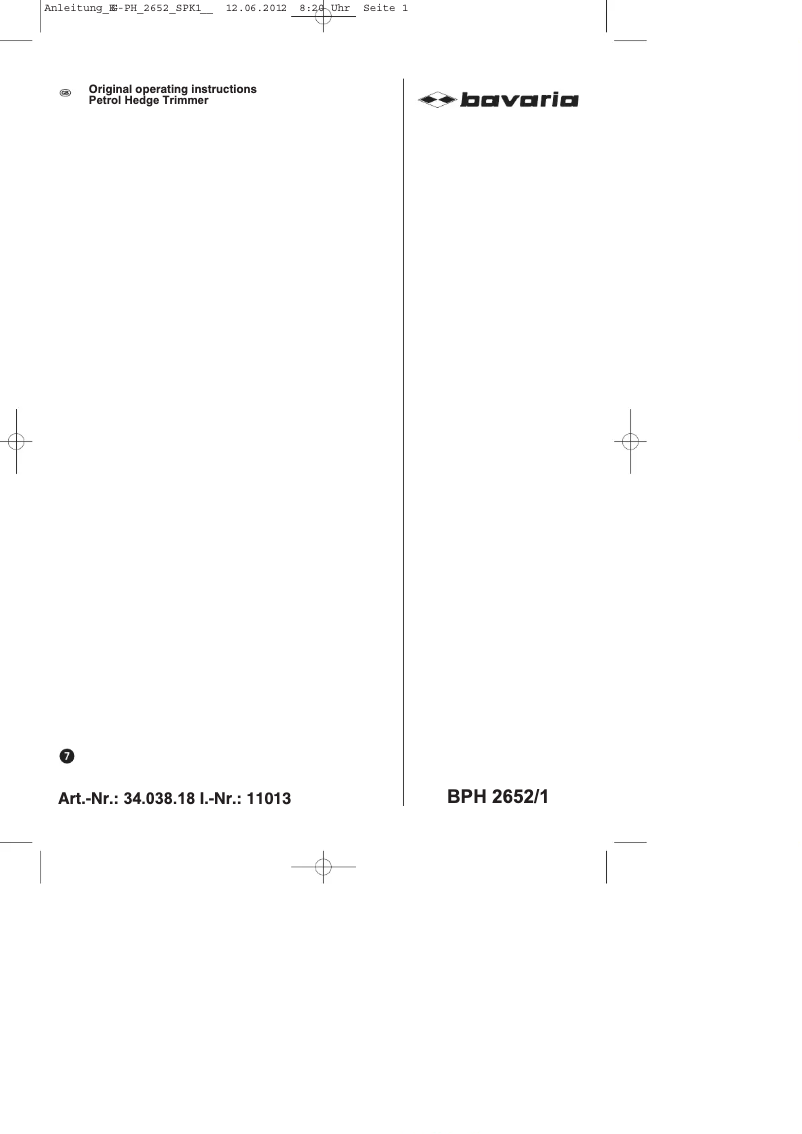 Imagen de la primera página del manual del dispositivo BPH 2652/1