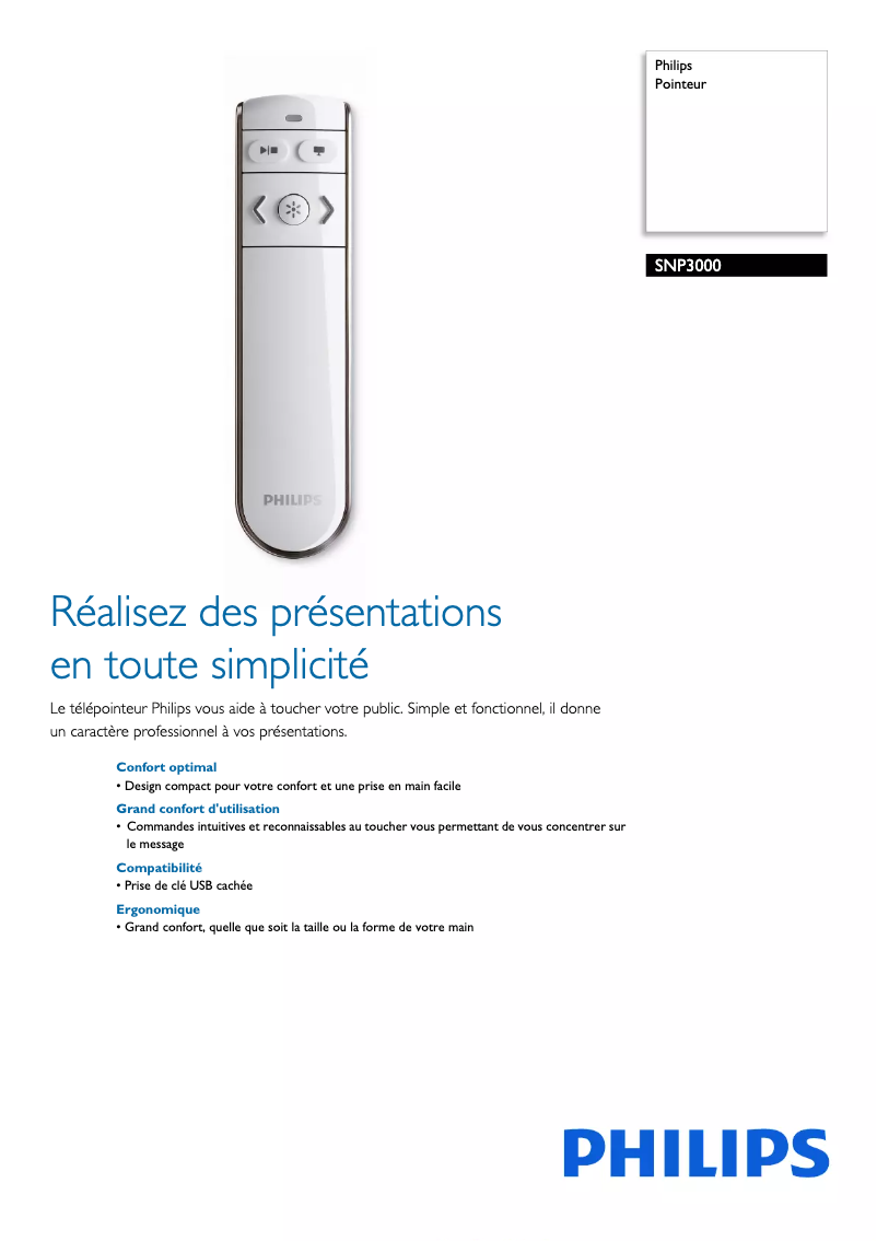 Página 1 del manual Ficha técnica Philips SNP3000
