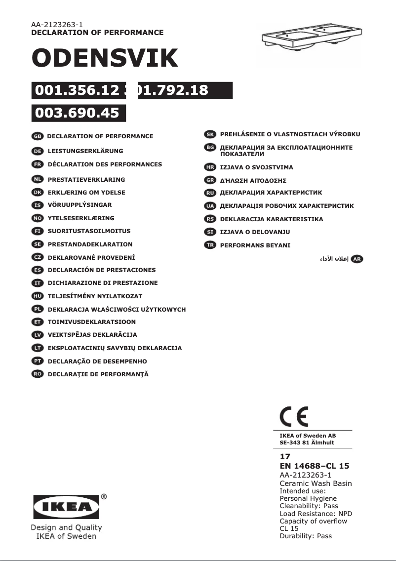 Imagen de la primera página del manual del dispositivo ODENSVIK 001.356.12