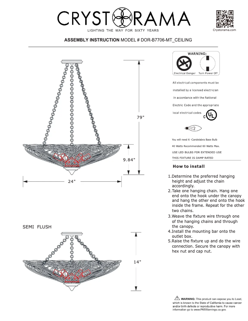 Página 1 del manual Manual de usuario Crystorama Doral DOR-B7706-MT_CEILING
