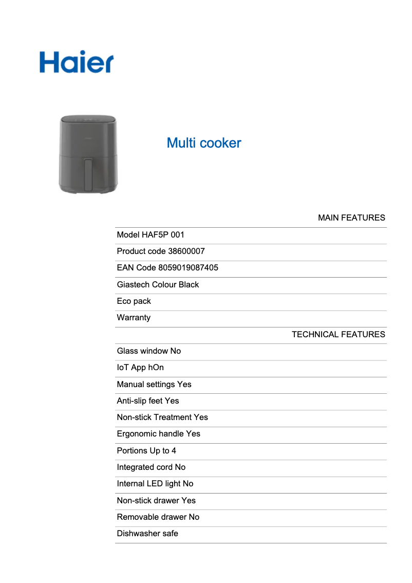 Imagen de la primera página del manual del dispositivo HAF5P 001