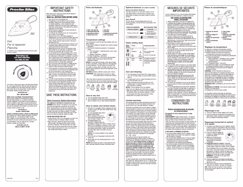 Página 1 del manual Manual de usuario Proctor Silex 17102