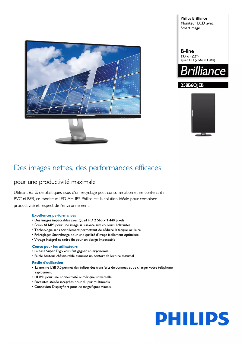 Página 1 del manual Ficha técnica Philips Brilliance 258B6QJEB