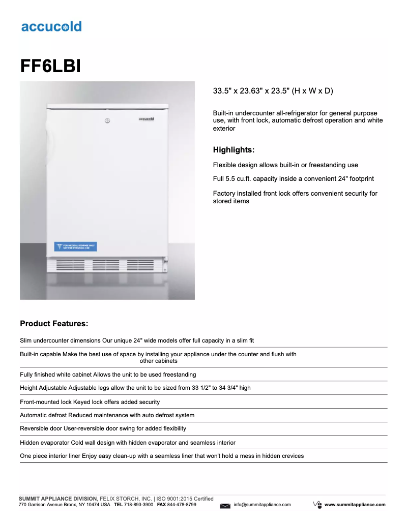 Página 1 del manual Ficha técnica Summit FF6LBI