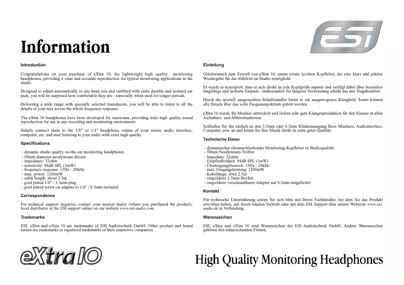 Página 1 del manual Manual de usuario ESI eXtra 10