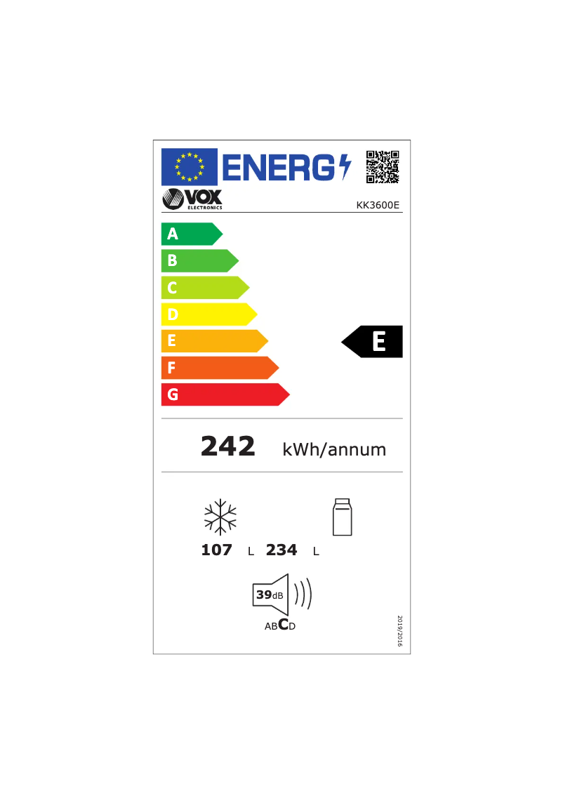 Página 1 del manual Etiqueta energética VOX KK 3600 E