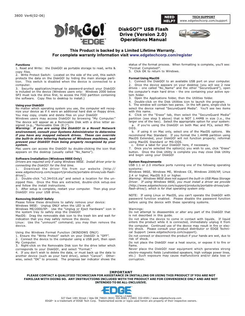 Imagen de la primera página del manual del dispositivo DiskGO Secure Pro