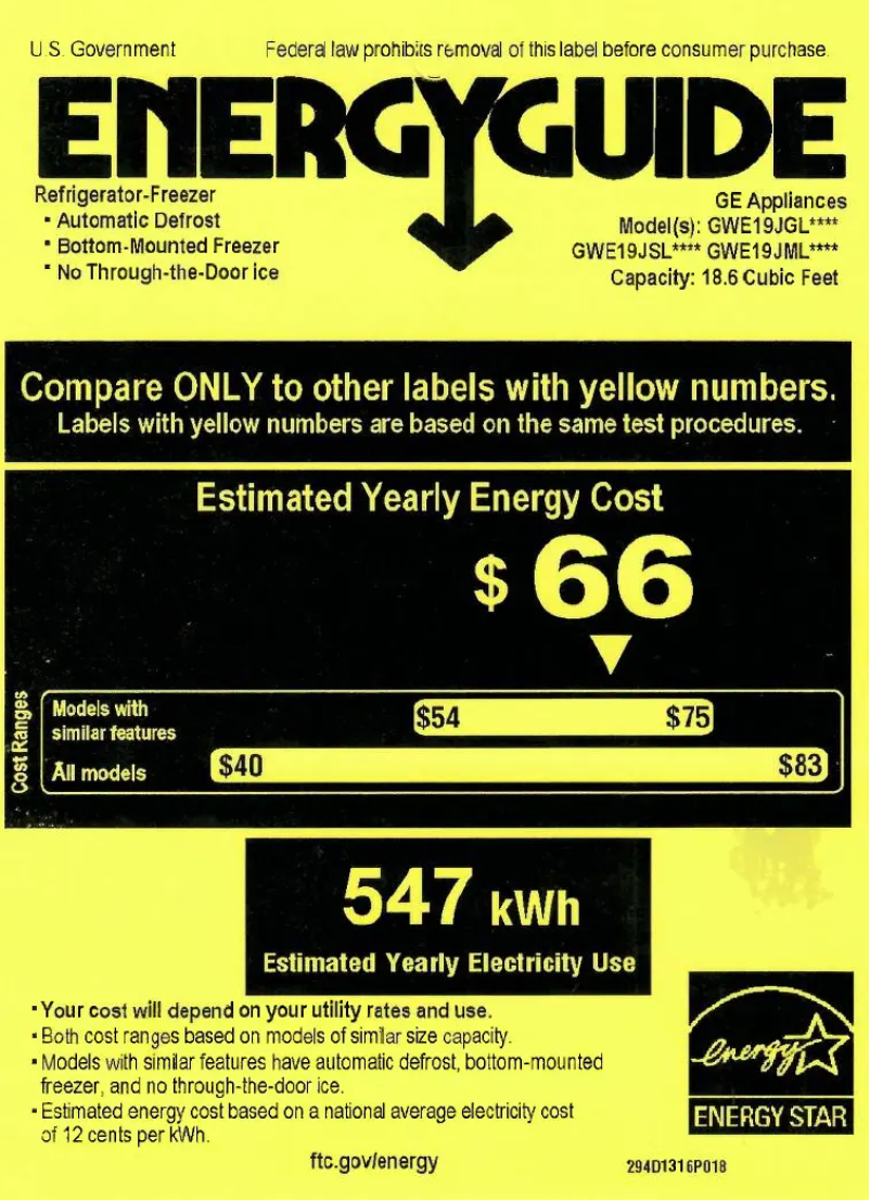 Página 1 del manual Etiqueta energética GE GWE19JSLSS