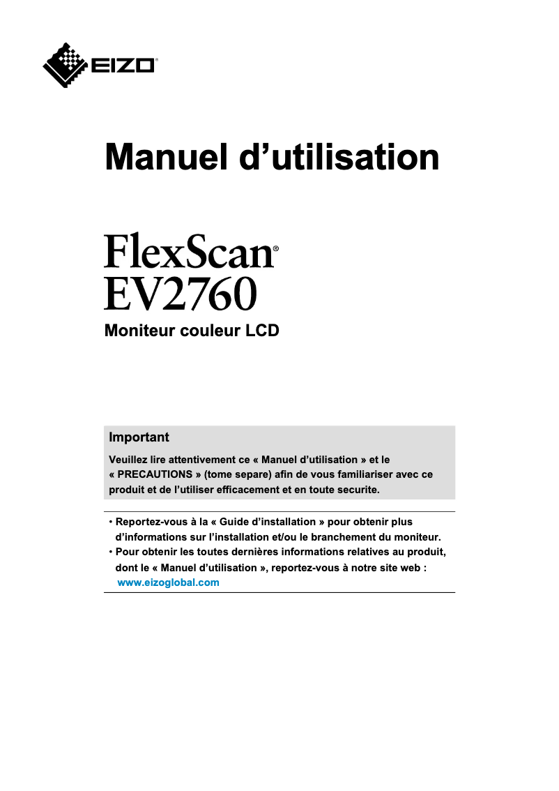 Imagen de la primera página del manual del dispositivo FlexScan EV2760