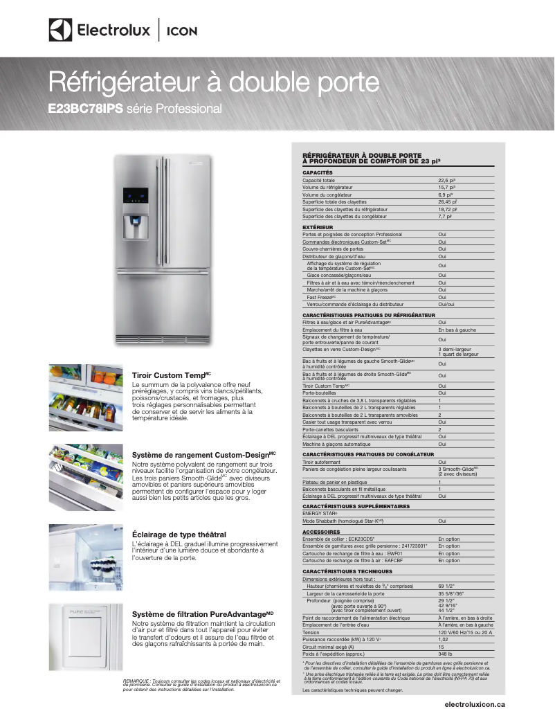 Página 1 del manual Ficha técnica Electrolux E23BC78IPS