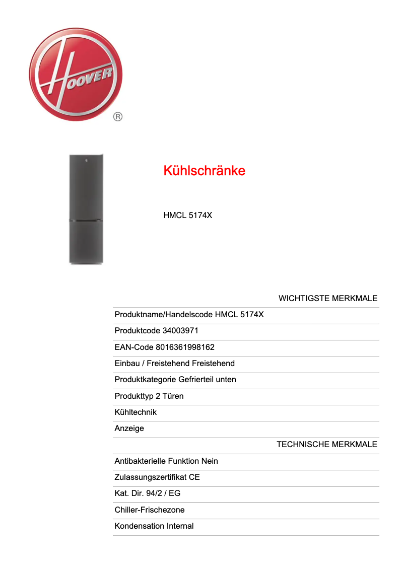 Imagen de la primera página del manual del dispositivo H-FRIDGE 300 HMCL 5174X