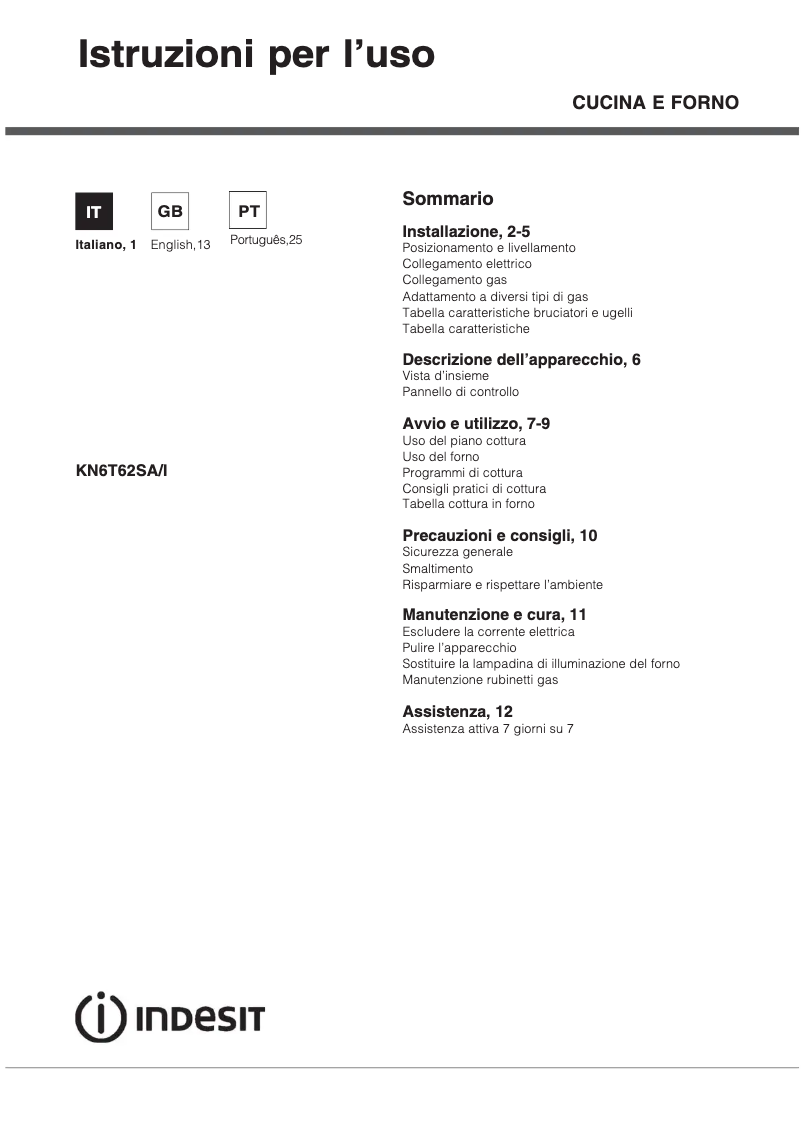 Página 1 del manual Manual de usuario Indesit KN6T62SA(X)/I
