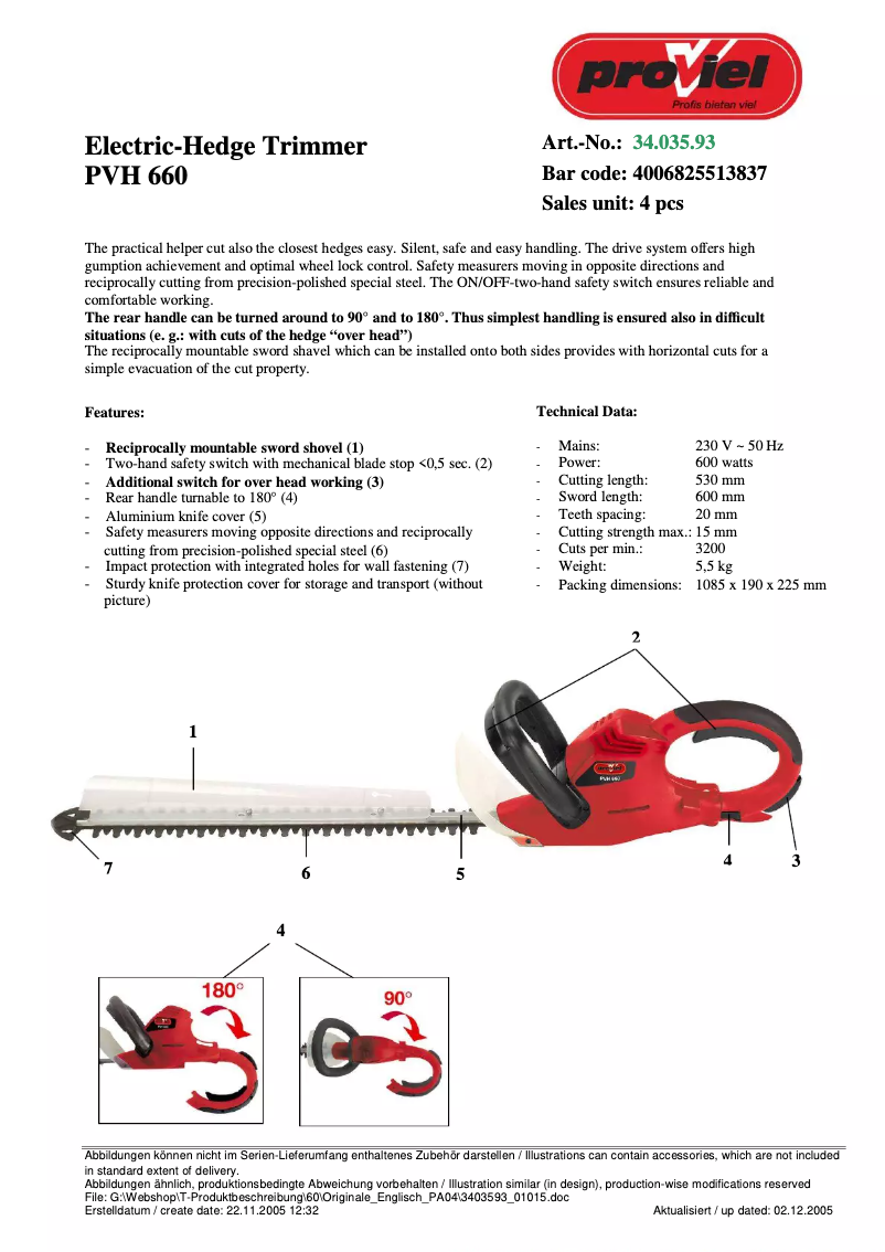 Imagen de la primera página del manual del dispositivo PVH 660