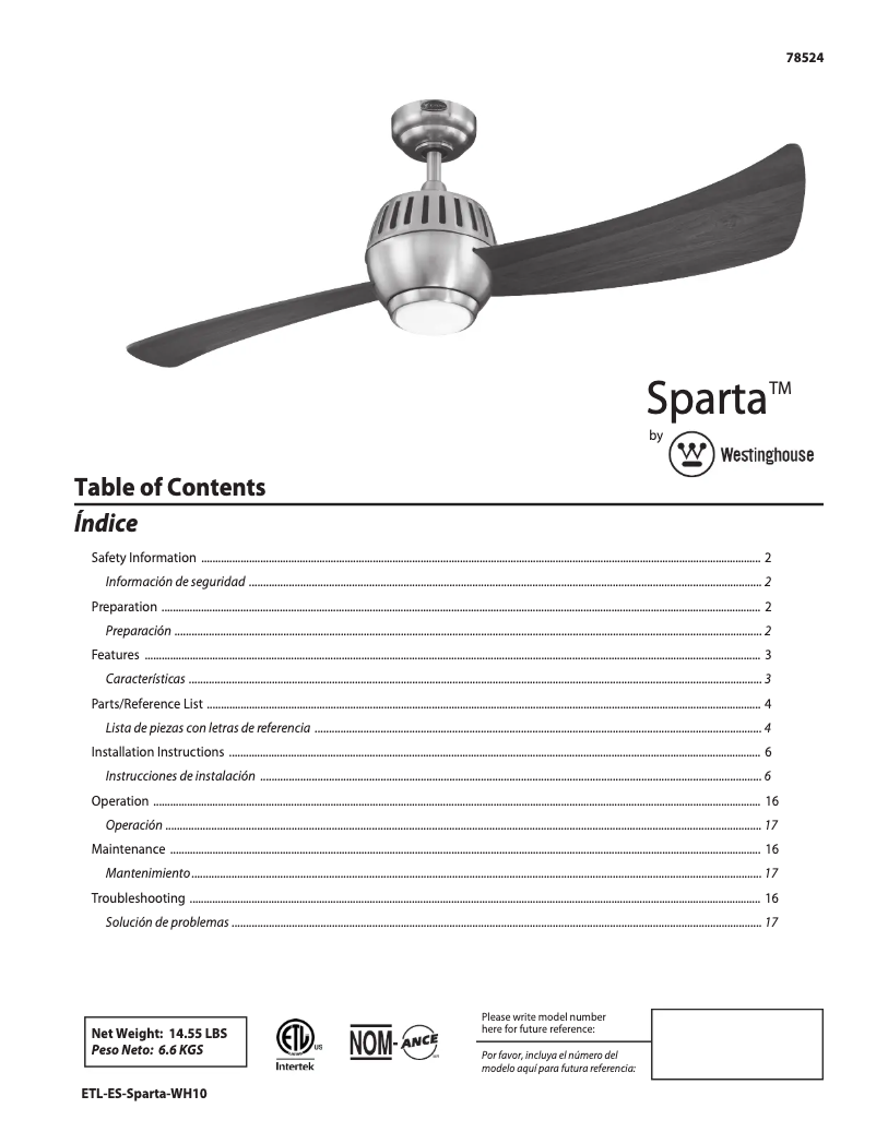 Imagen de la primera página del manual del dispositivo Sparta