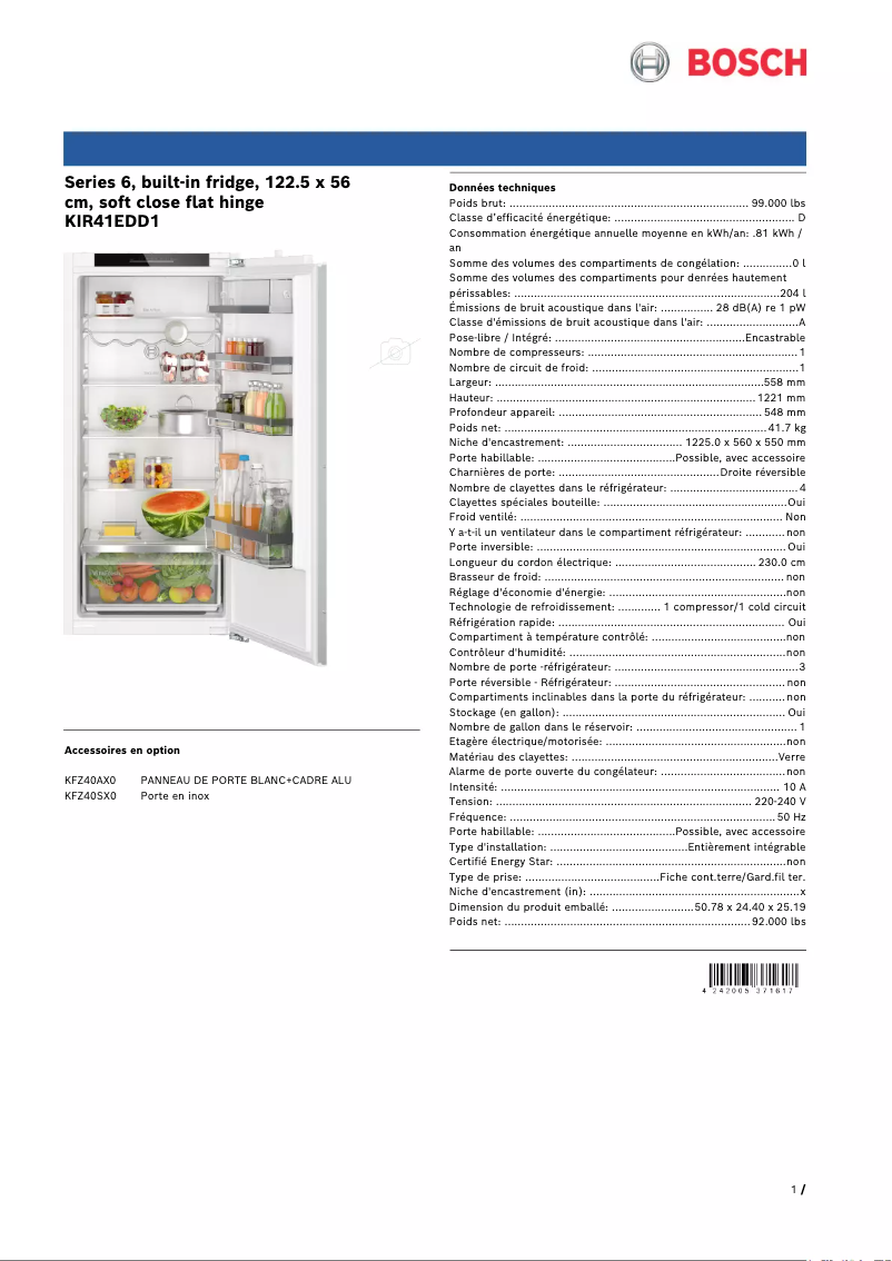 Página nº 1 - Ficha técnica Bosch KIR41EDD1