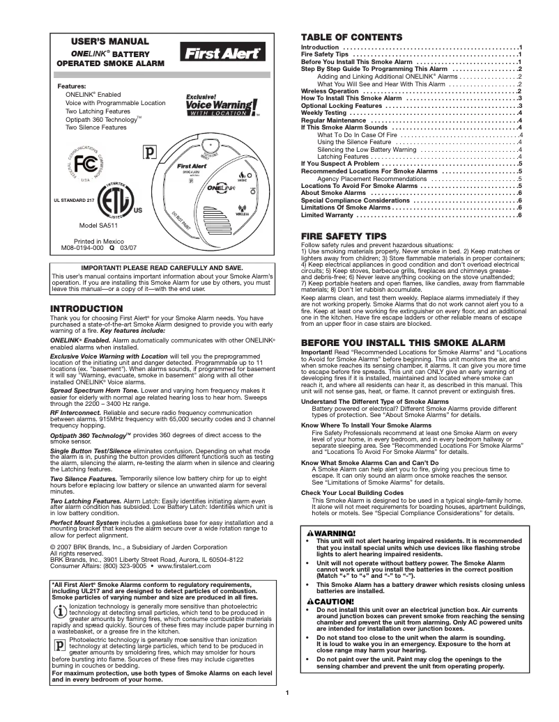 Imagen de la primera página del manual del dispositivo SA511CN2