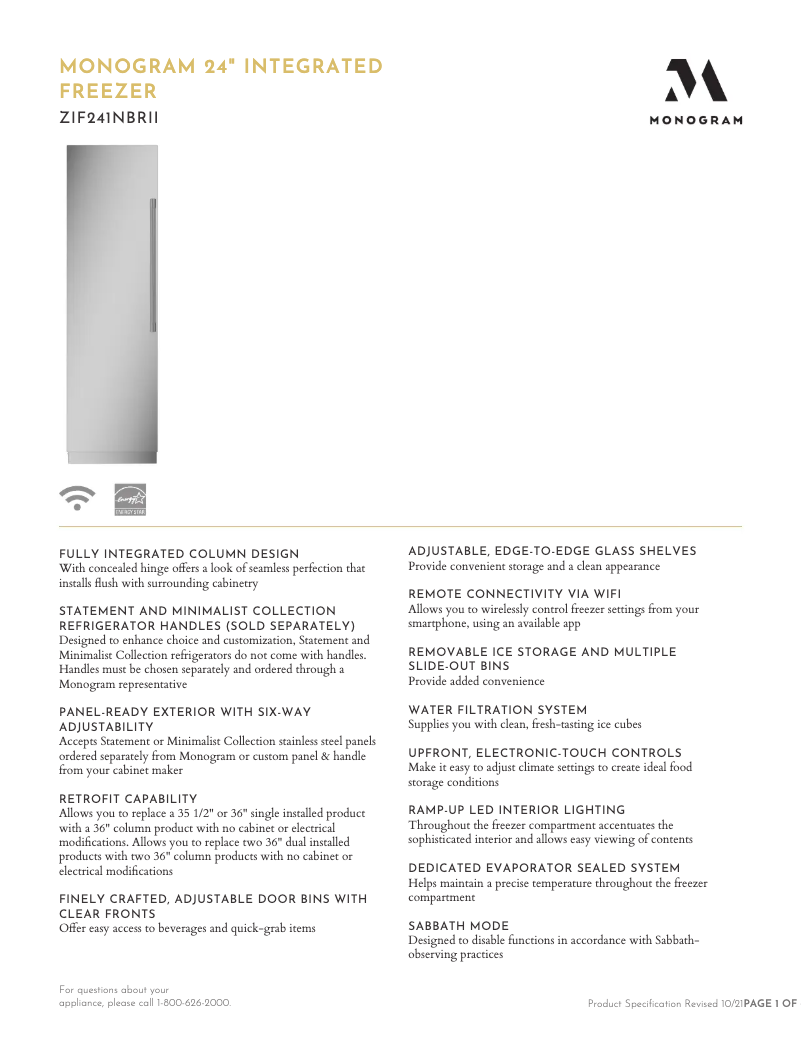 Página nº 1 - Ficha técnica Monogram ZIF241NBRII