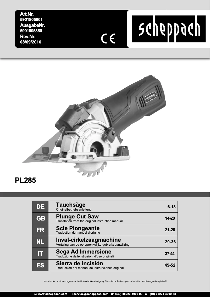 Página 1 del manual Manual de usuario Scheppach PL285