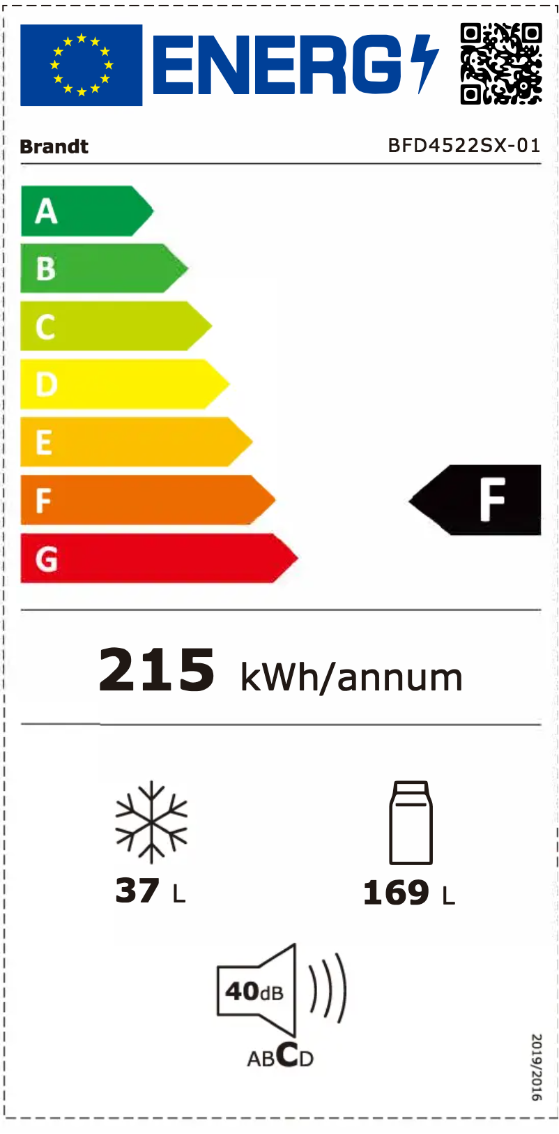 Página 1 del manual Etiqueta energética Brandt BFD4522SX