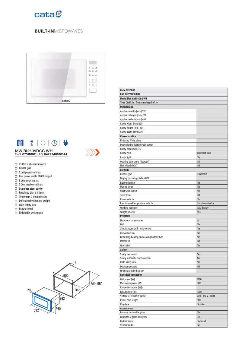 Página 1 del manual Manual de usuario CATA MW BI2505DCG WH