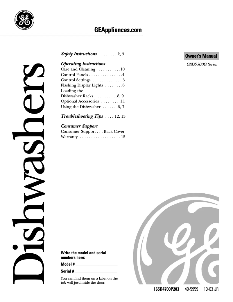 Imagen de la primera página del manual del dispositivo GSD5300GBB