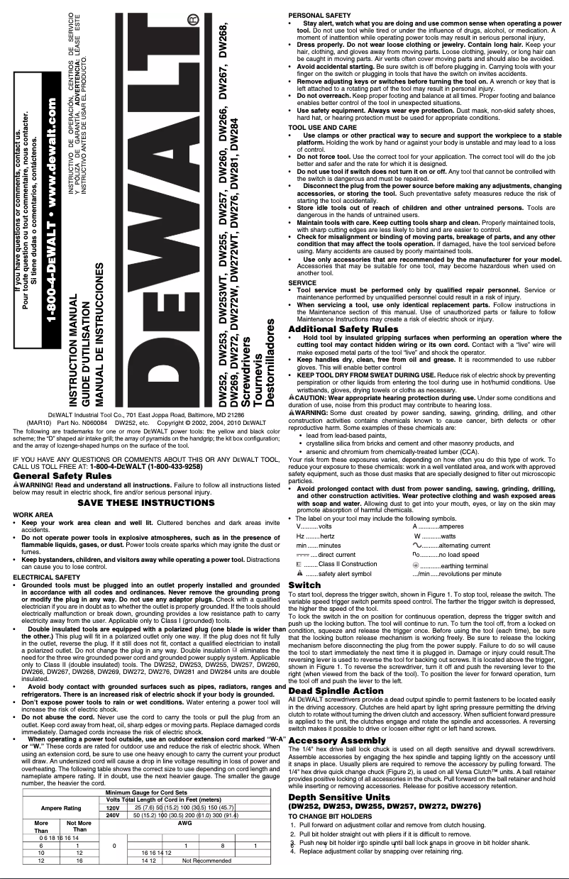 Página 1 del manual Manual de usuario DeWalt DW253WT