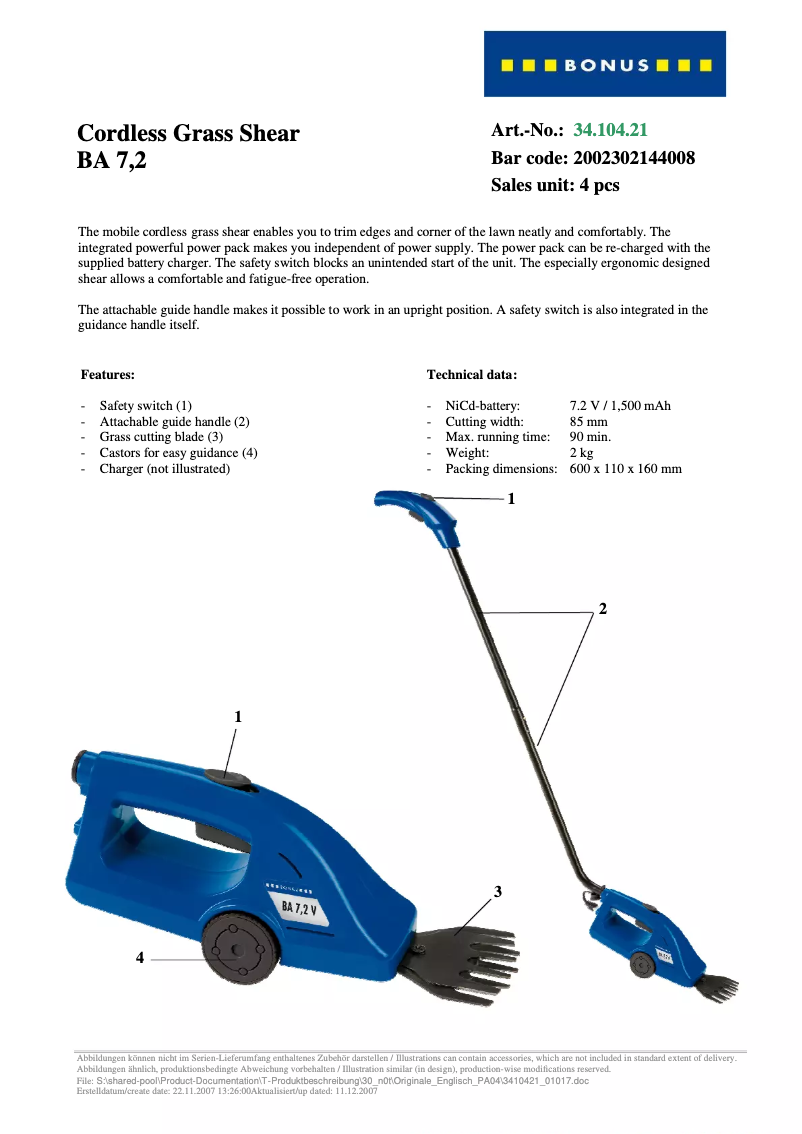 Imagen de la primera página del manual del dispositivo BA 7,2 V