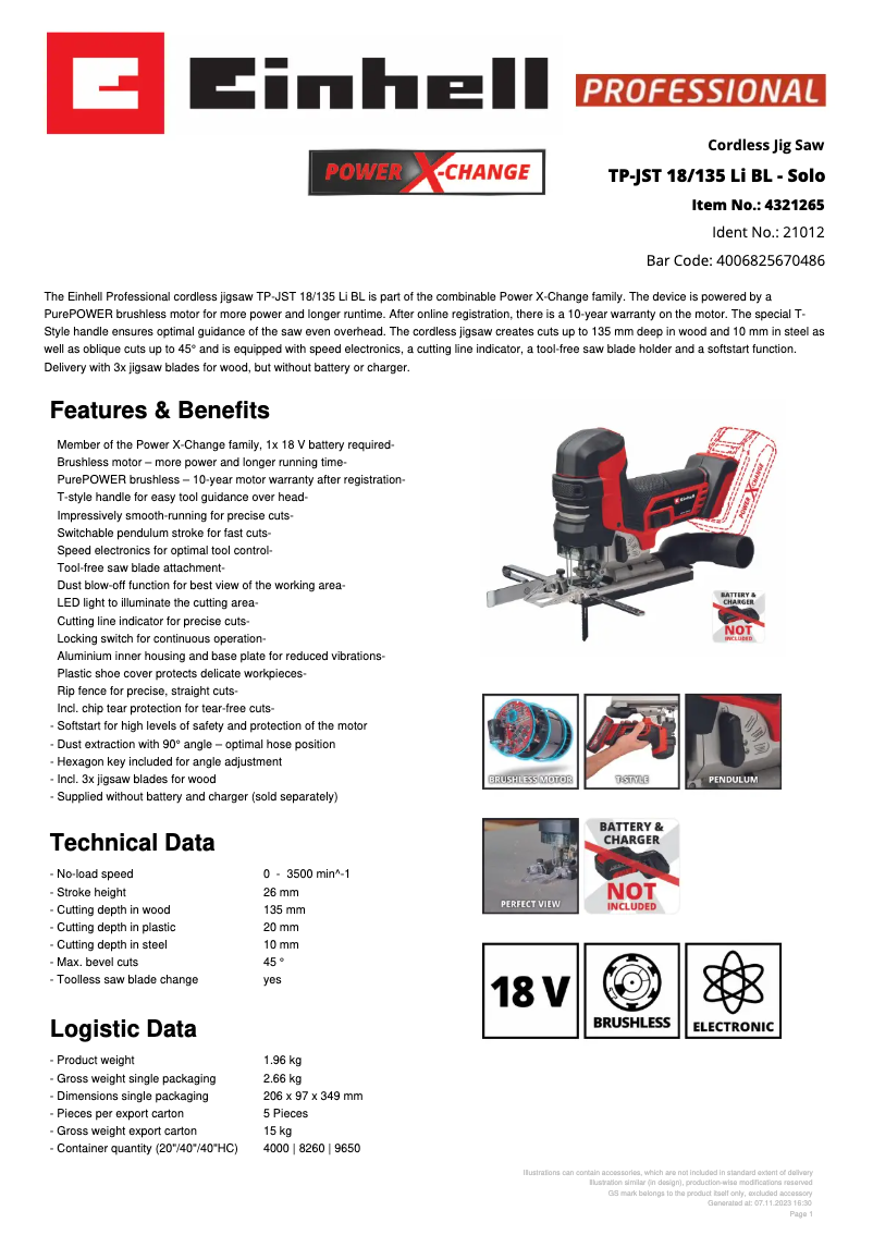 Imagen de la primera página del manual del dispositivo TP-JST 18/135 Li BL