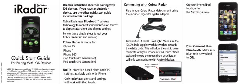 Imagen de la primera página del manual del dispositivo iRadar 150