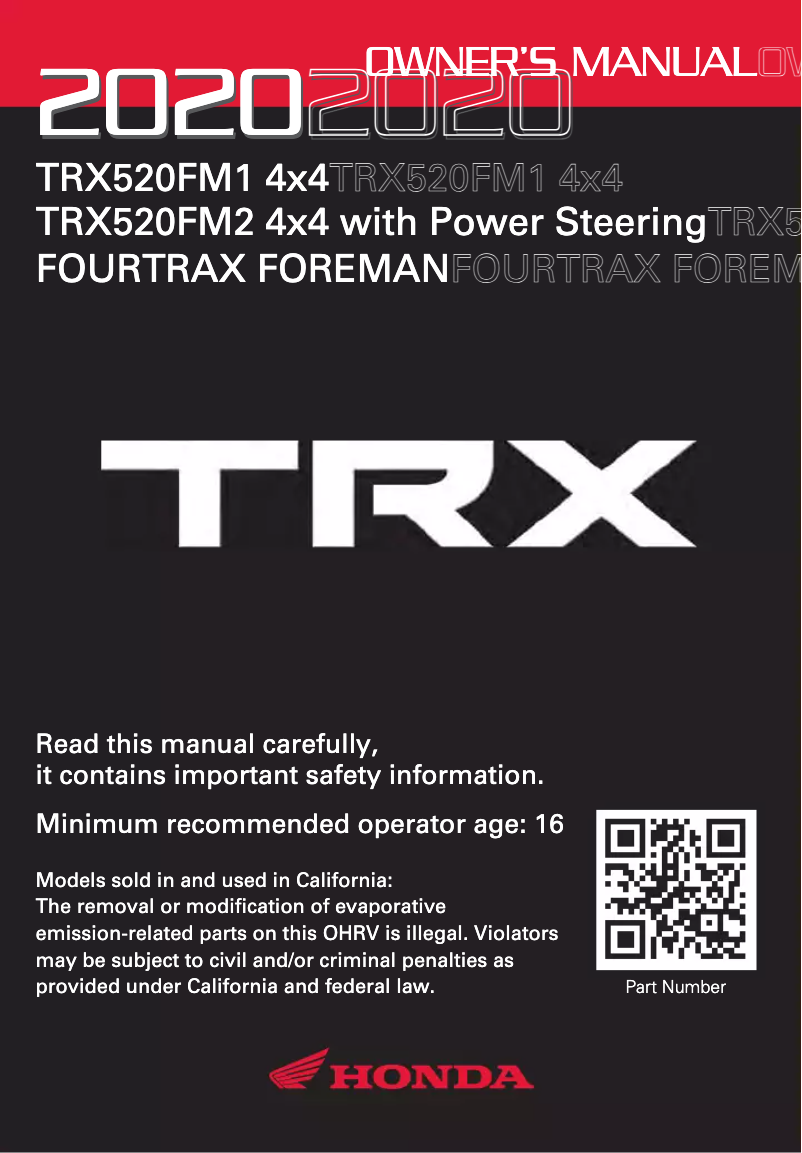 Página nº 1 - Manual de usuario Honda FourTrax Foreman TRX520FM1 (2020)