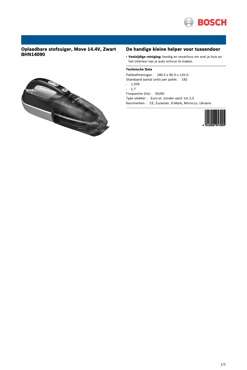 Página 1 del manual Ficha técnica Bosch BHN14090