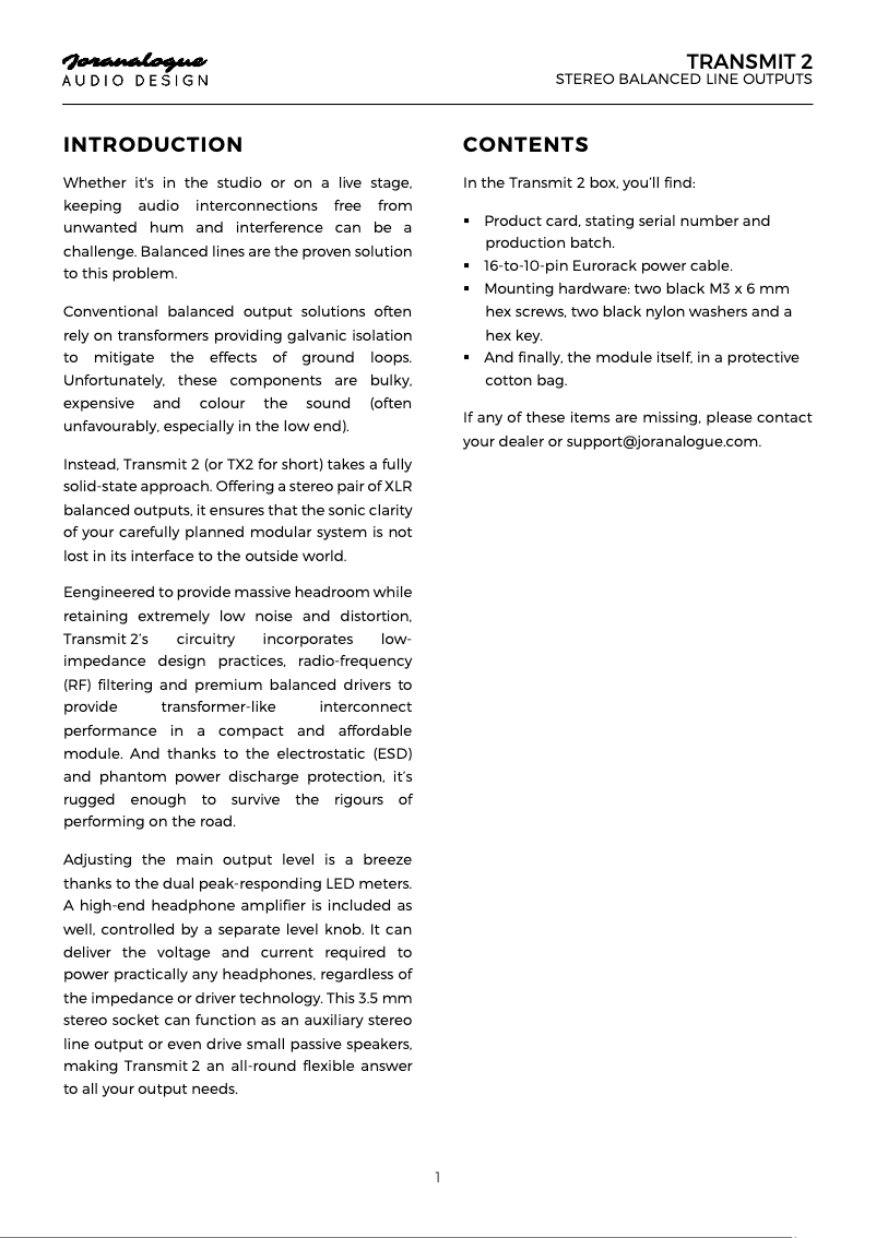 Página 1 del manual Manual de usuario Joranalogue Transmit 2