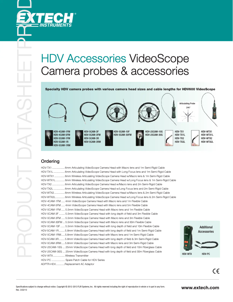 Página 1 del manual Ficha técnica Extech HDV-5CAM-3FM