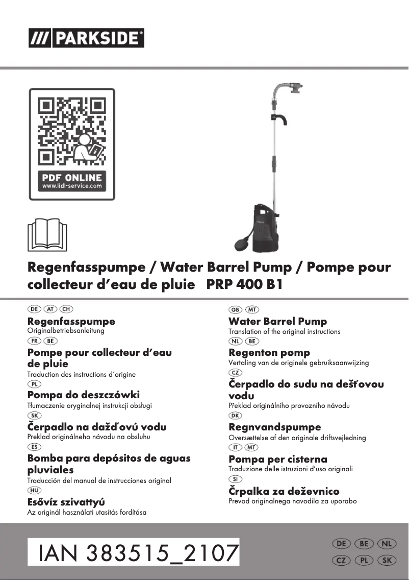 Imagen de la primera página del manual del dispositivo PRP 400 B1