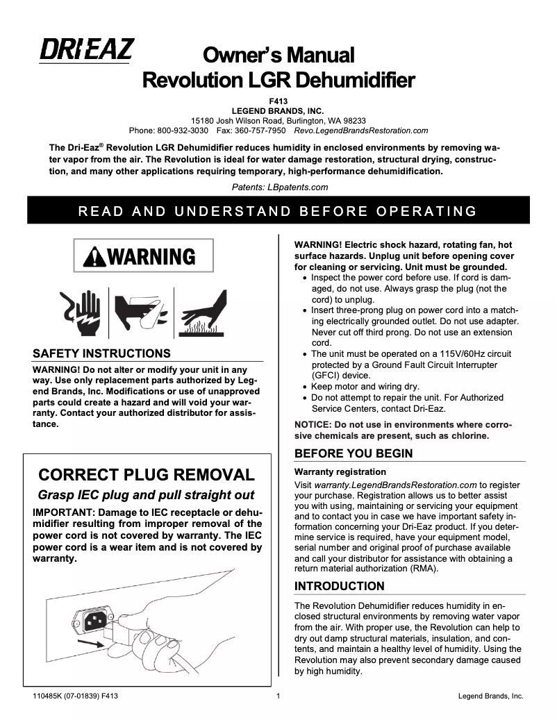 Página 1 del manual Manual de usuario Dri Eaz Revolution LGR