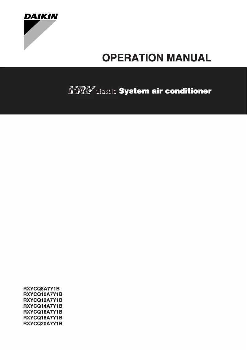 Imagen de la primera página del manual del dispositivo RXYCQ14A7Y1B
