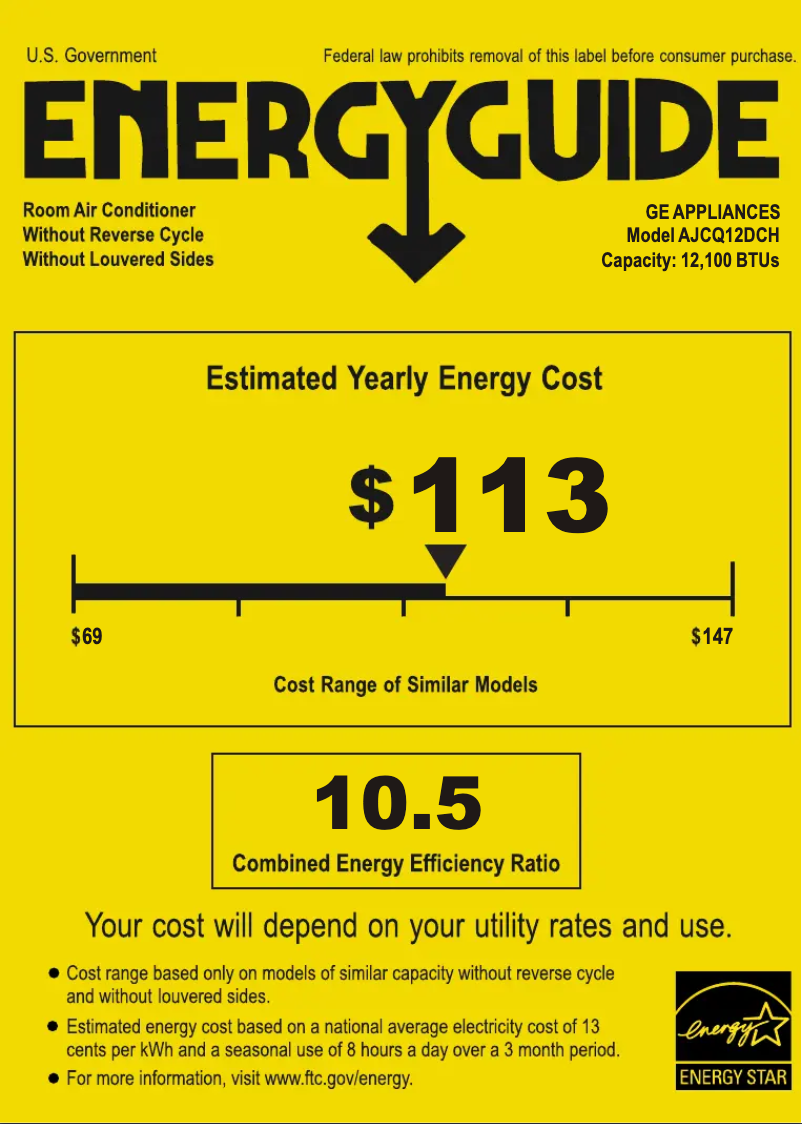 Página 1 del manual Etiqueta energética GE AJCQ12DCH