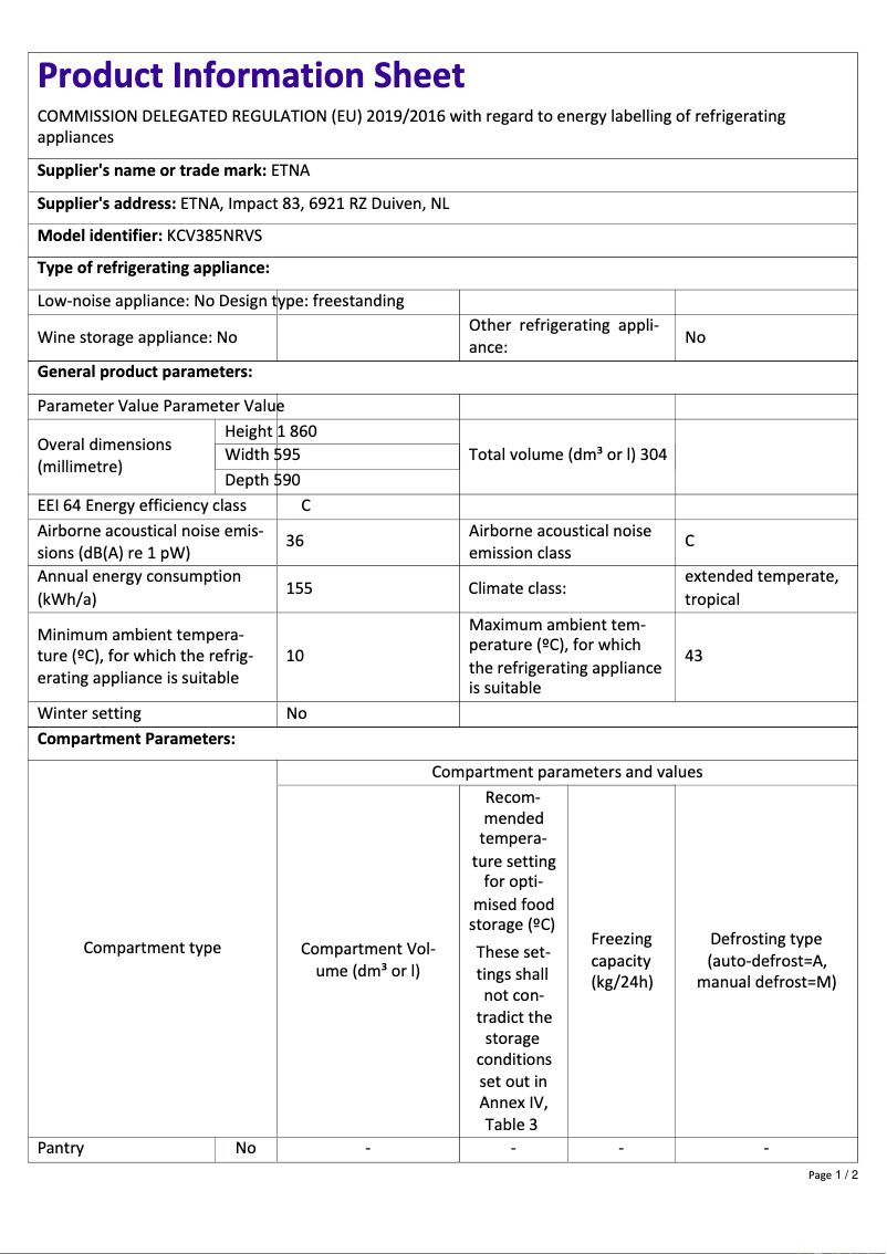 Imagen de la primera página del manual del dispositivo KCV385NRVS