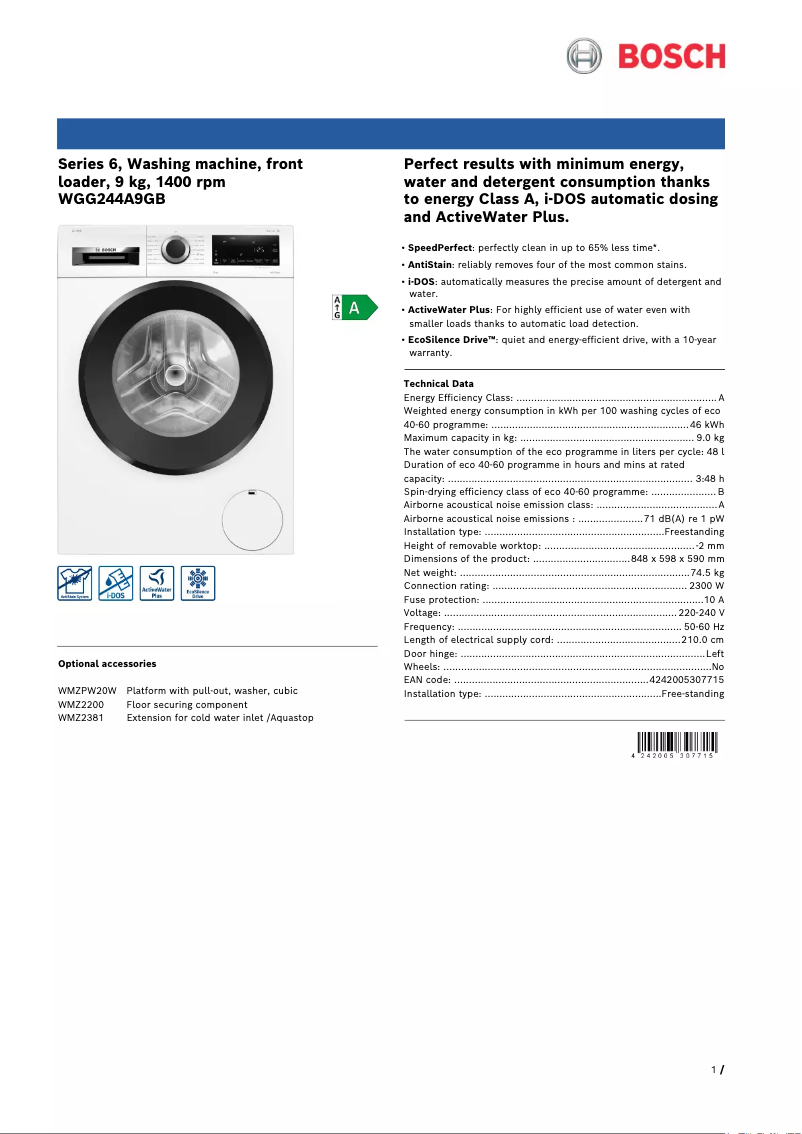 Imagen de la primera página del manual del dispositivo Serie 6 WGG244A9GB