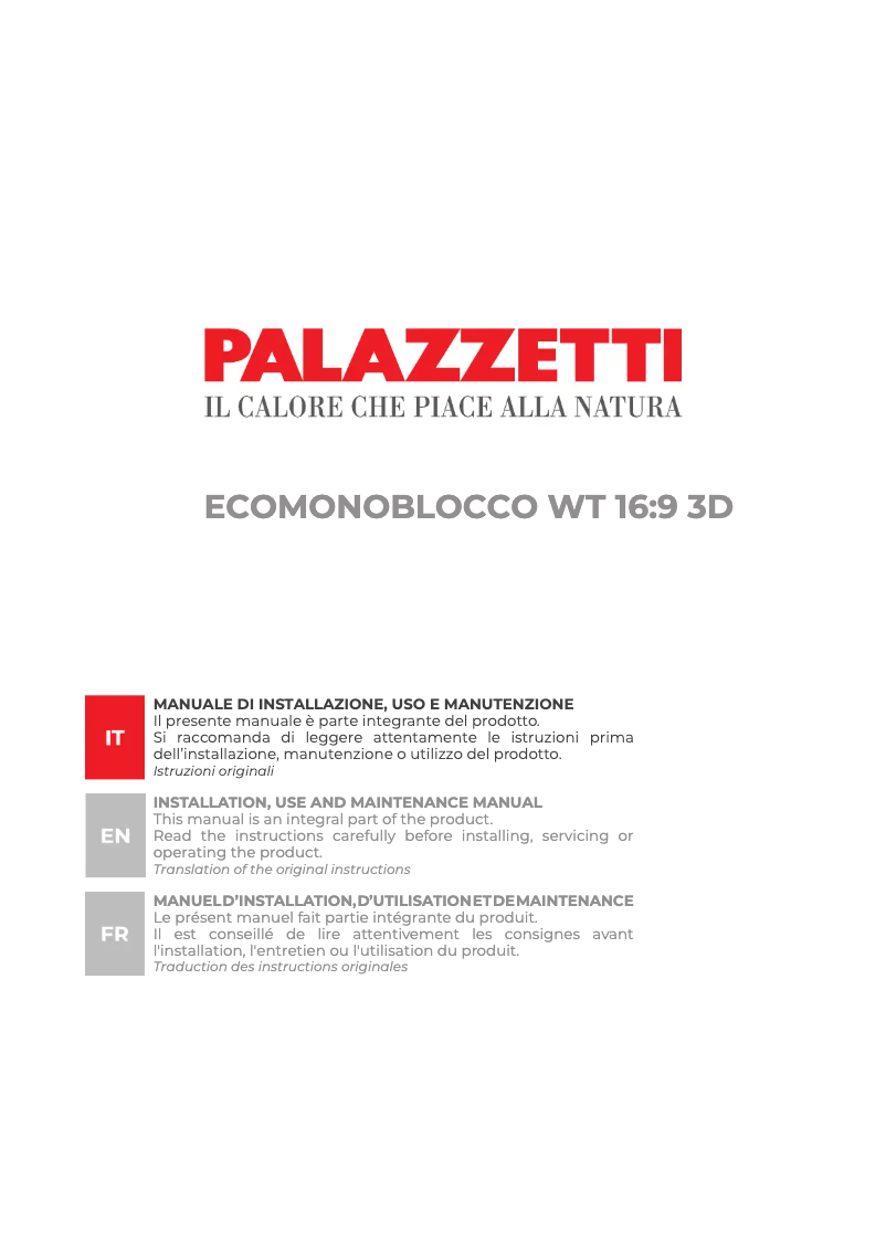 Página 1 del manual Manual de usuario Palazzetti Ecomonoblocco WT 16:9 3D